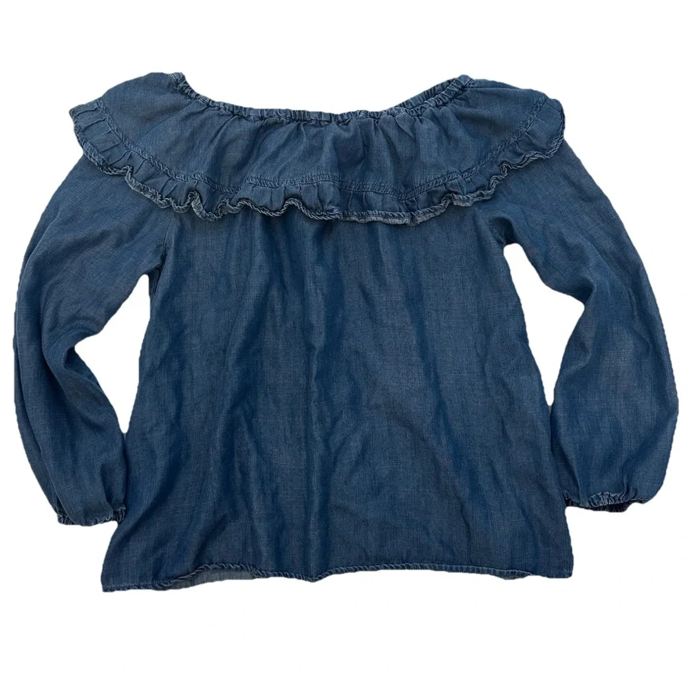 Altar’d State Off Shoulder Denim Blouse Oversized Flowy Ruffle Women’s Size S - Picture 8 of 9